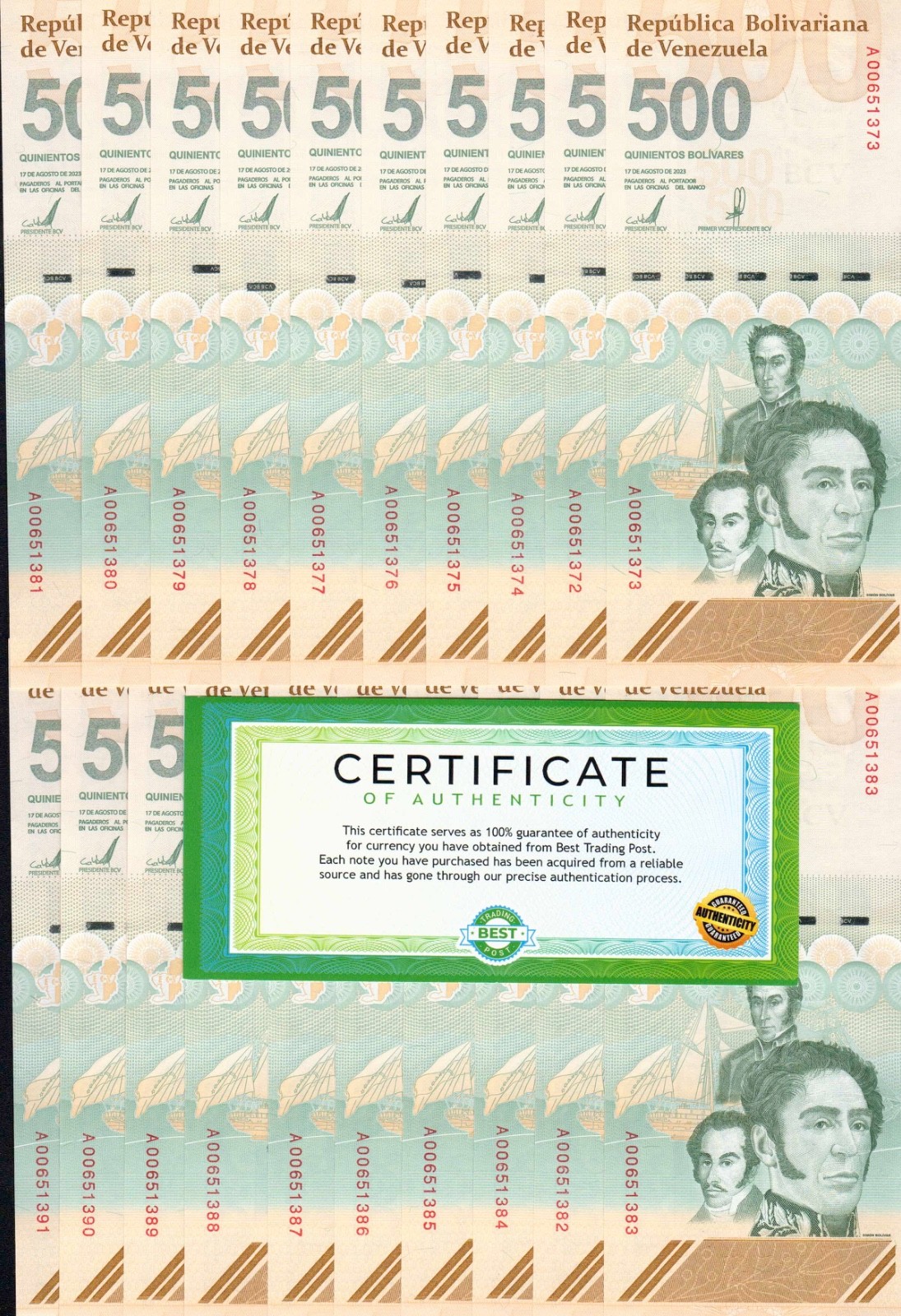 VENEZUELA 500 DIGITALES 2023 qty 20 CIR 500 million bolivar COA USA SELLER COA-1