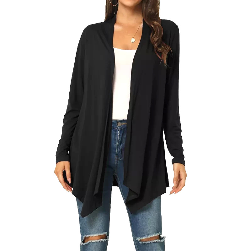 CHICO\'S TRAVELERS Black SLINKY KNIT Slit Sides OPEN FRONT Cardigan 3/US-XL