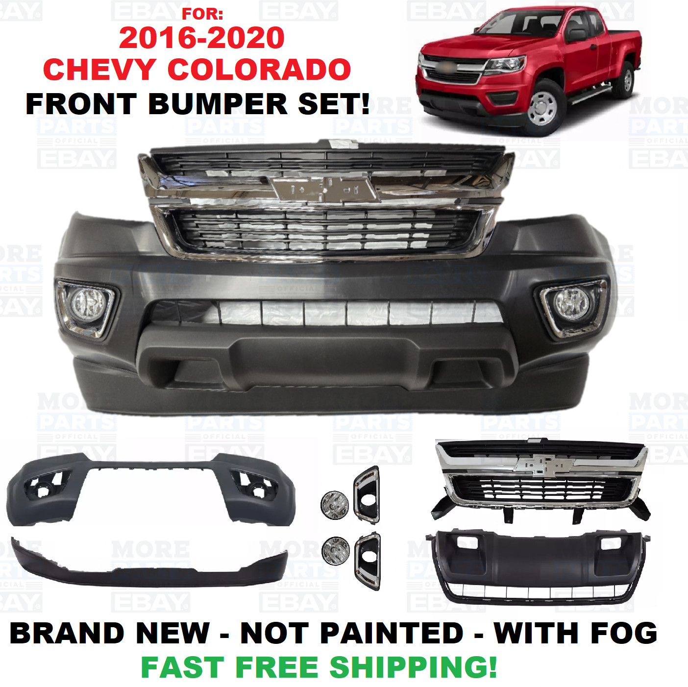 FOR 2015- 2020 CHEVROLET CHEVY COLORADO FRONT BUMPER SET UPPER BUMPER LOWER GRIL