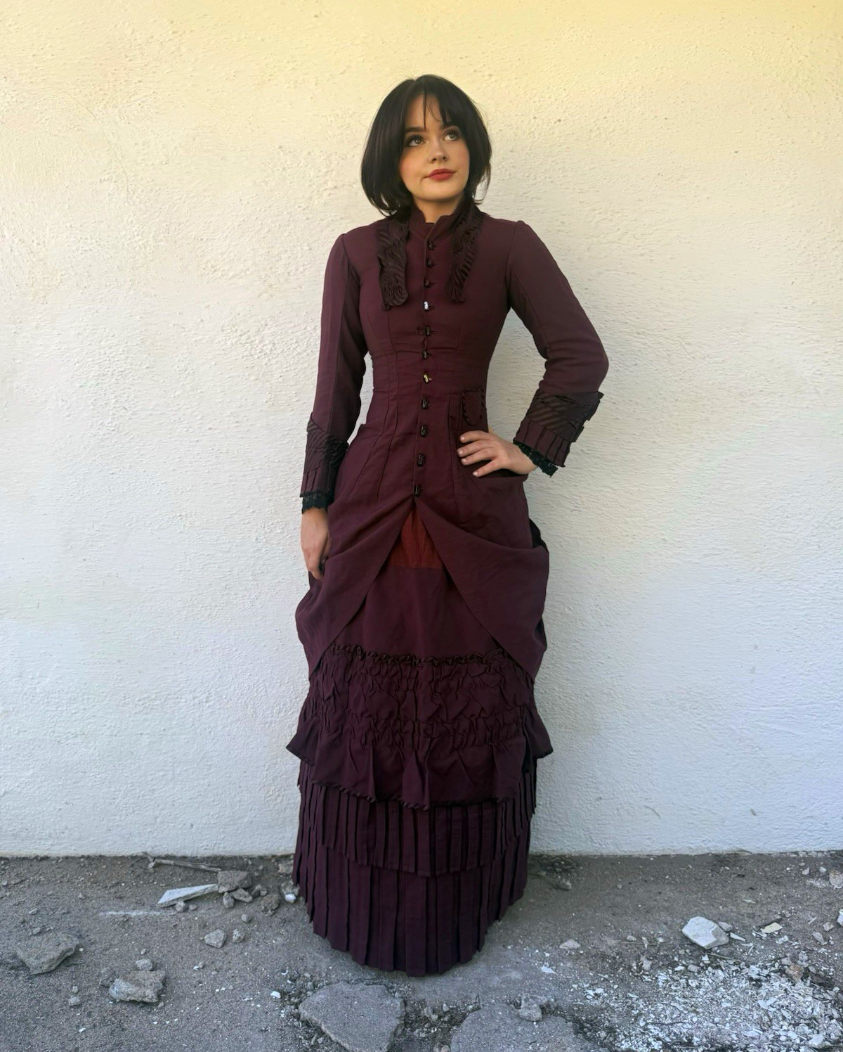 1890s victorian maroon wool & silk bustle gown | museum quality wearable antique