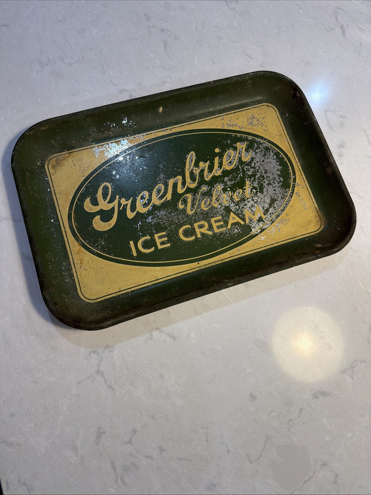 Vintage Greenbrier Velvet Ice Cream Tin Advertising Tray Mathews Co WV 14x10in