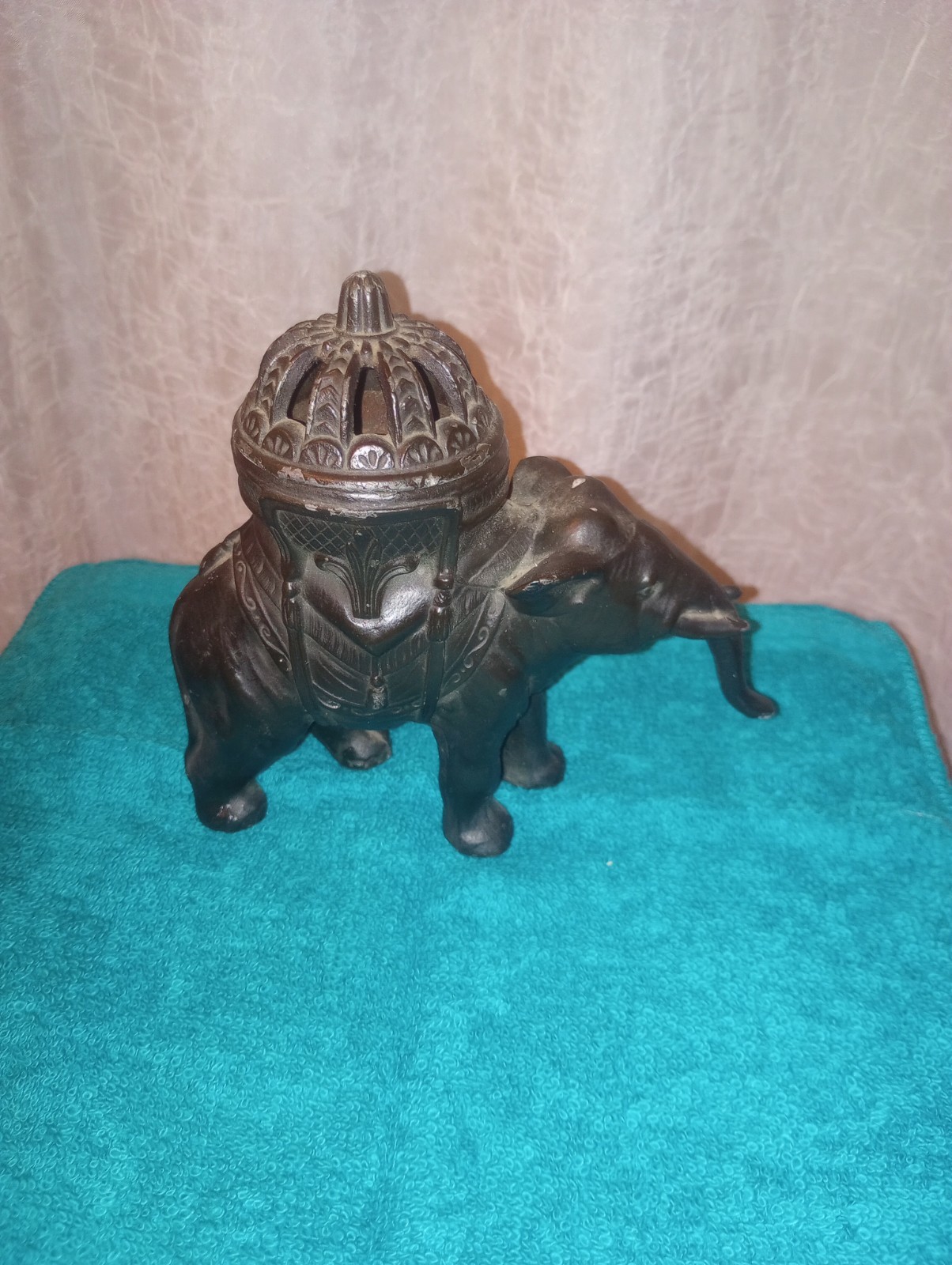 VINTAGE ART DECO FRENCH VANTINES 1205 CAST METAL ELEPHANT INCENSE BURNER HEAVY