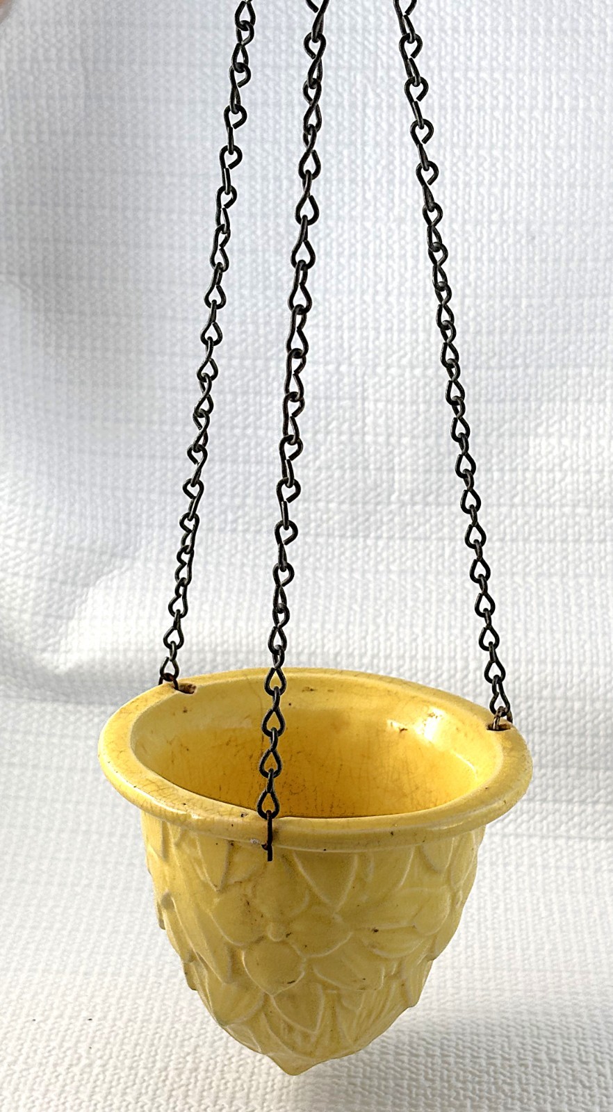VTG McCoy Hanging Planter Yellow Tri-Chain Rare Art Pottery Mid-Century Vase Old
