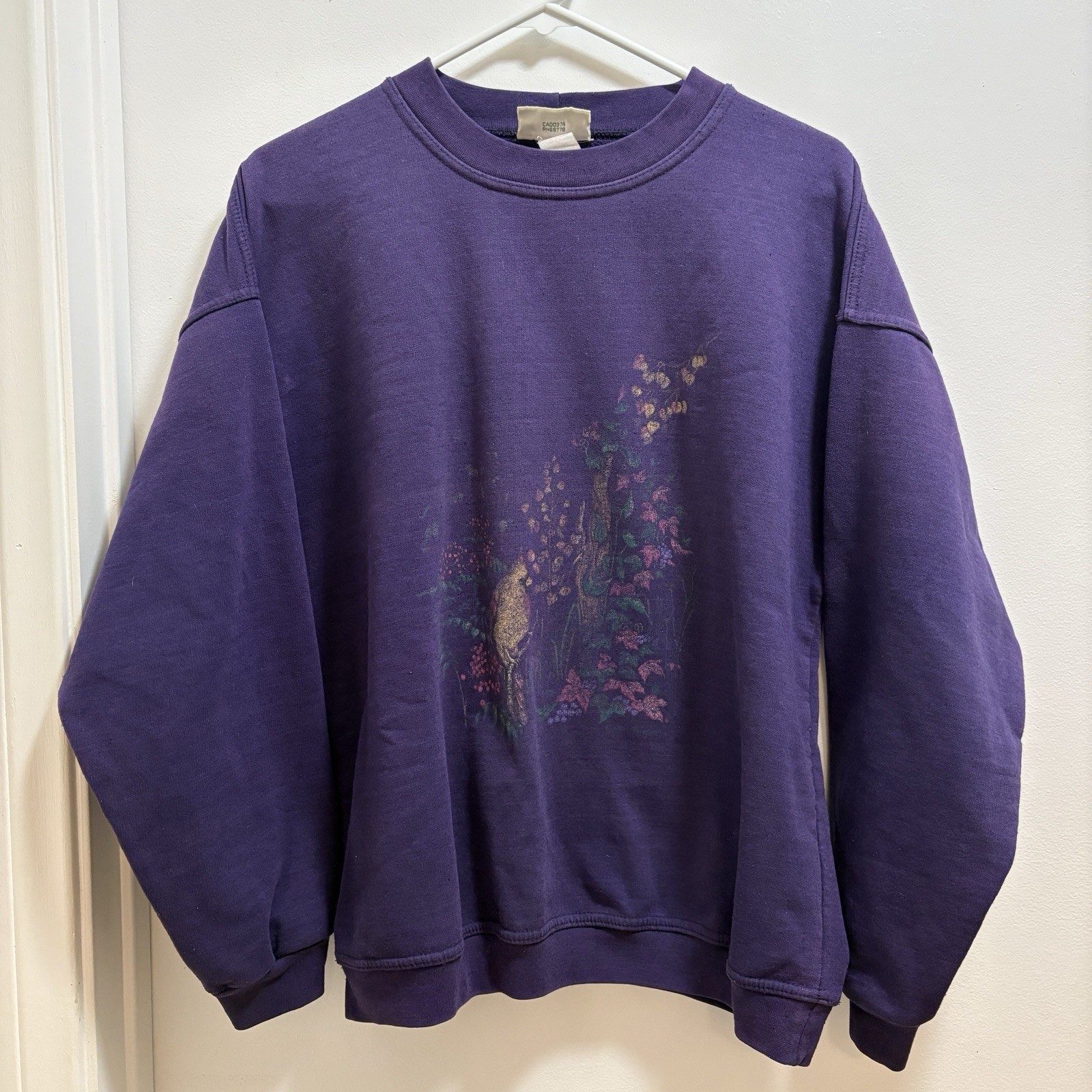 Northern Reflections Sweatshirt Womens M Purple Garden Cardinal Xmas Grannycore