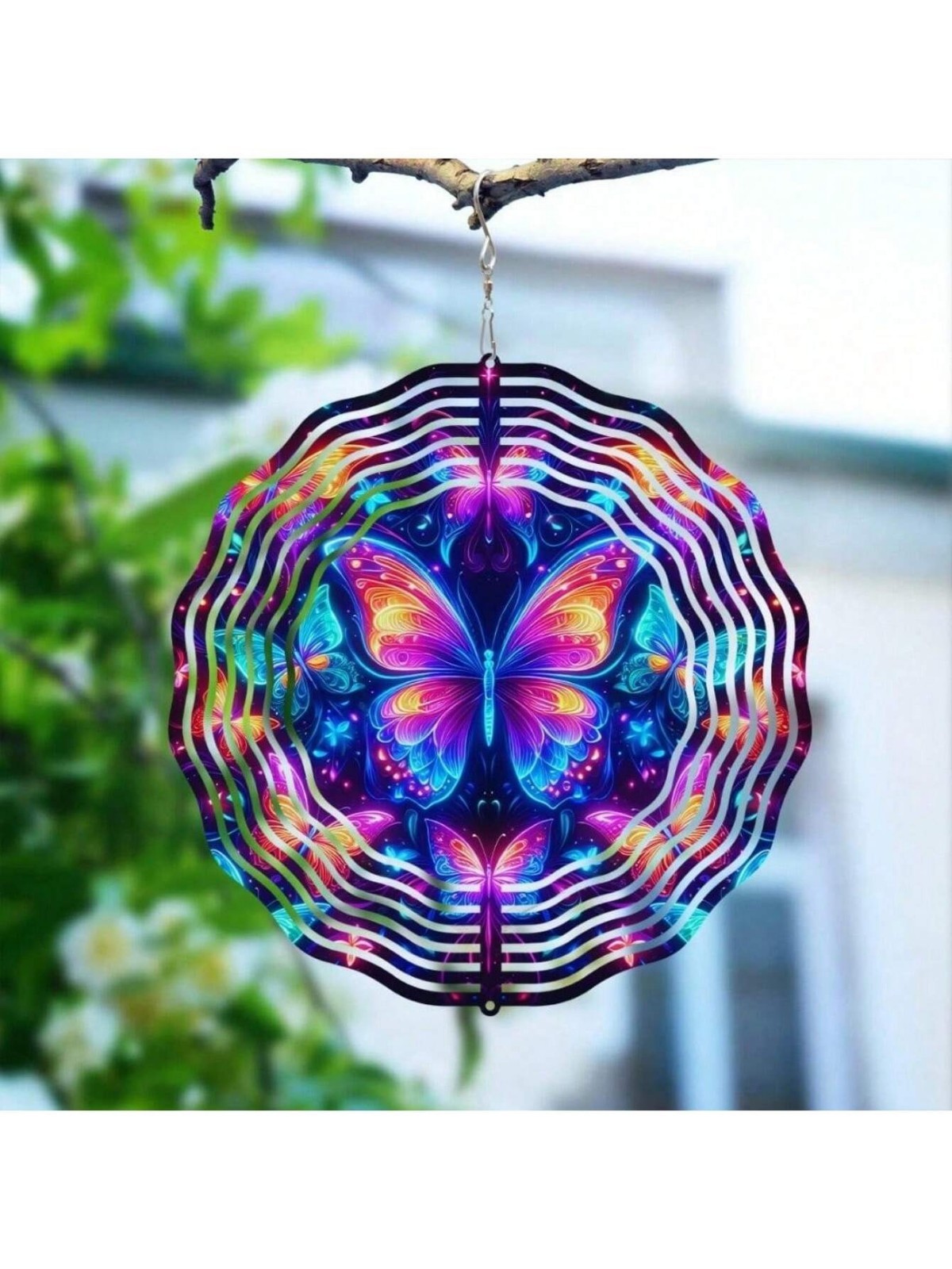3D Metal Blue Butterfly Wind Spinner Kinetic Garden Yard Art Spinfinity Decor10\