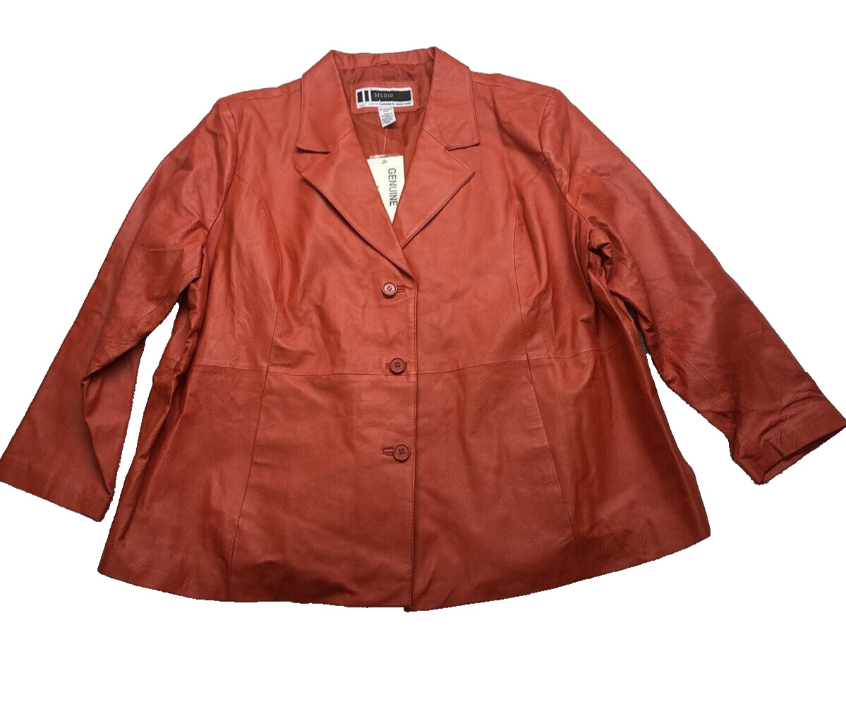 NEW JL Studio Womens 34W Vintage Red Leather Jacket Deadstock NWT Jessica London NEW JL Studio Womens 34W Vintage Red Leather Jacket Deadstock NWT Jessica London
