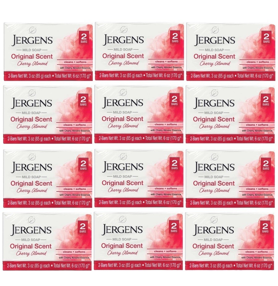 12 PACK- Jergens Mild Soap Original Cherry Almond Scent, 24 BARS 3oz 