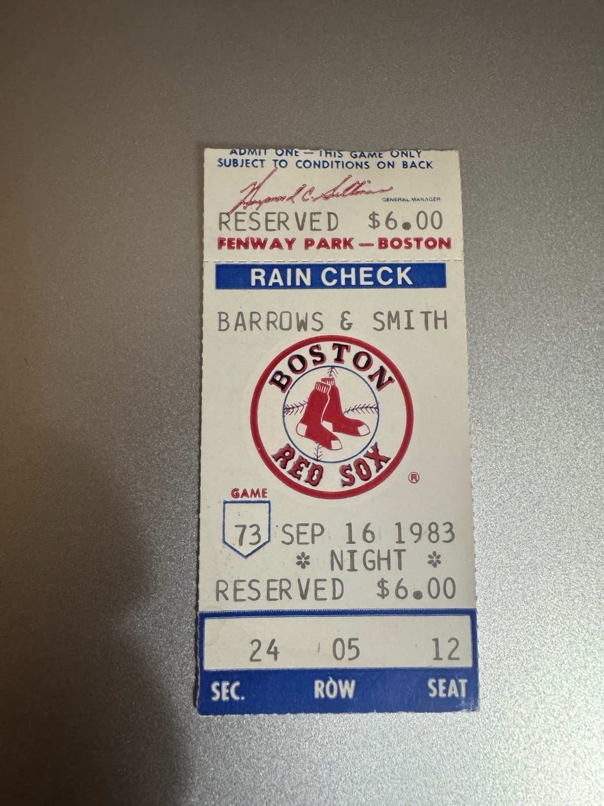 1983 ticket stub Yaz Yastrzemski Last Run Scored #1816 9/16/83 