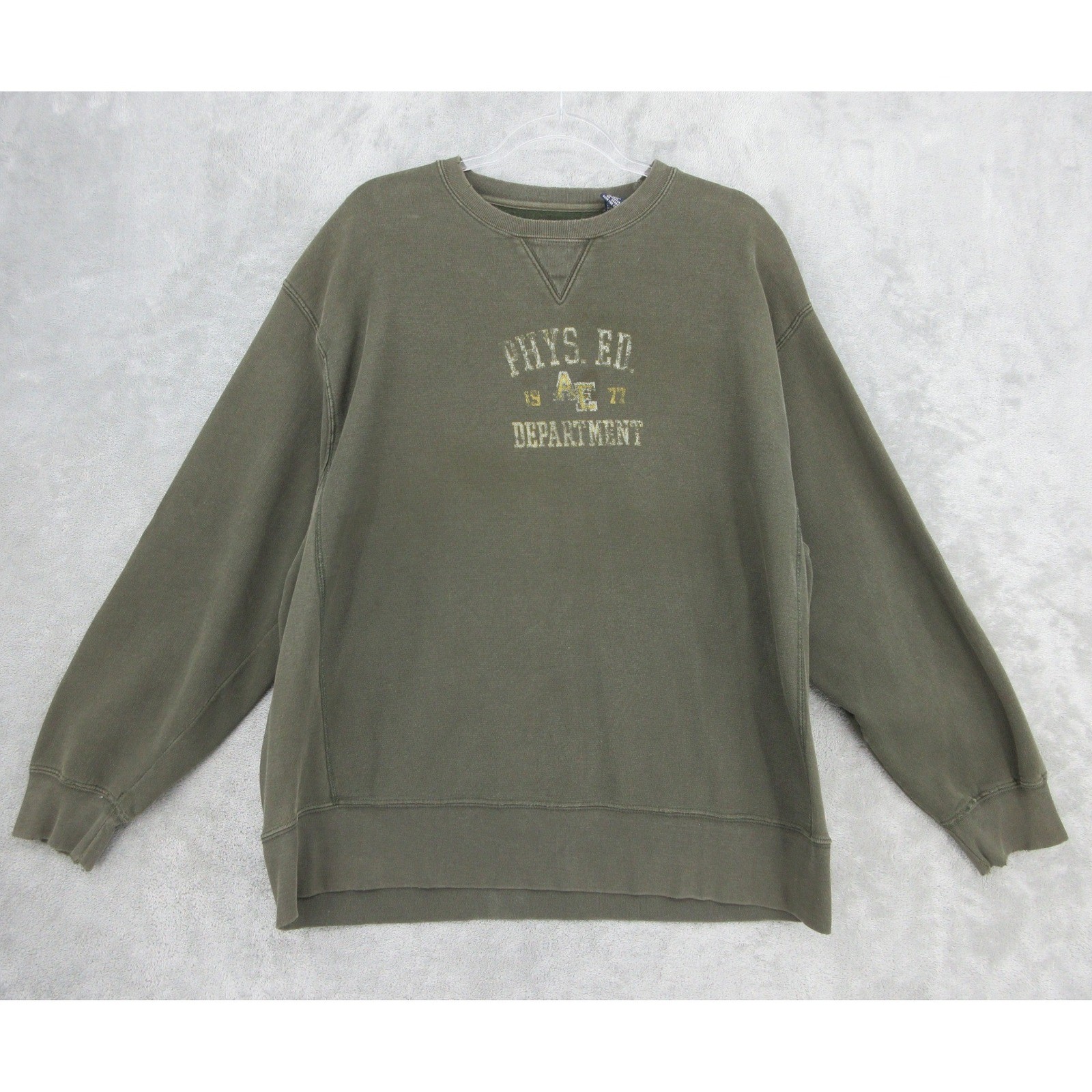 American Eagle Sweatshirt Mens Size XL Green Y2K Phys Ed Sweater Pullover Crew