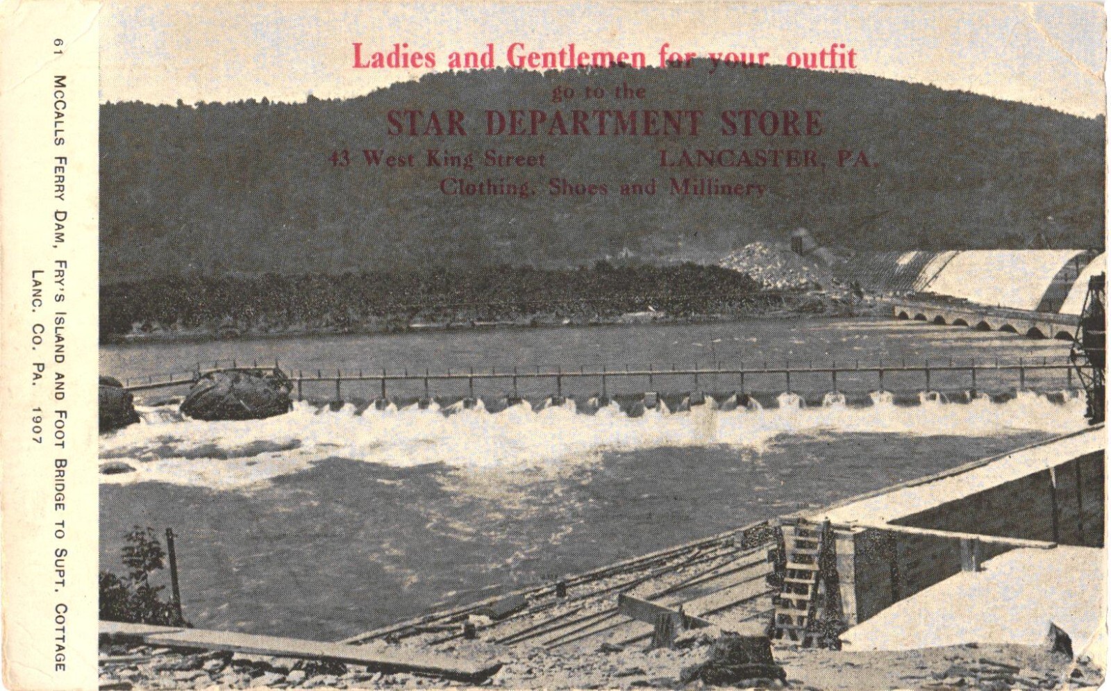 McCalls Ferry Dam PA Fry\'s Island Foot Bridge Divided Back Postcard 1907 Unused McCalls Ferry Dam PA Fry\'s Island Foot Bridge Divided Back Postcard 1907 Unused