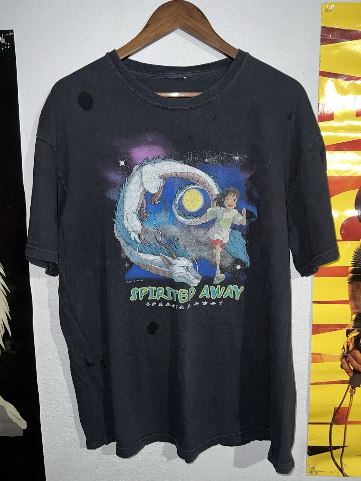 Vtg Studio Ghibli Spirited Away No Face Haku Dragon Black Vintage T-Shirt XL Y2K