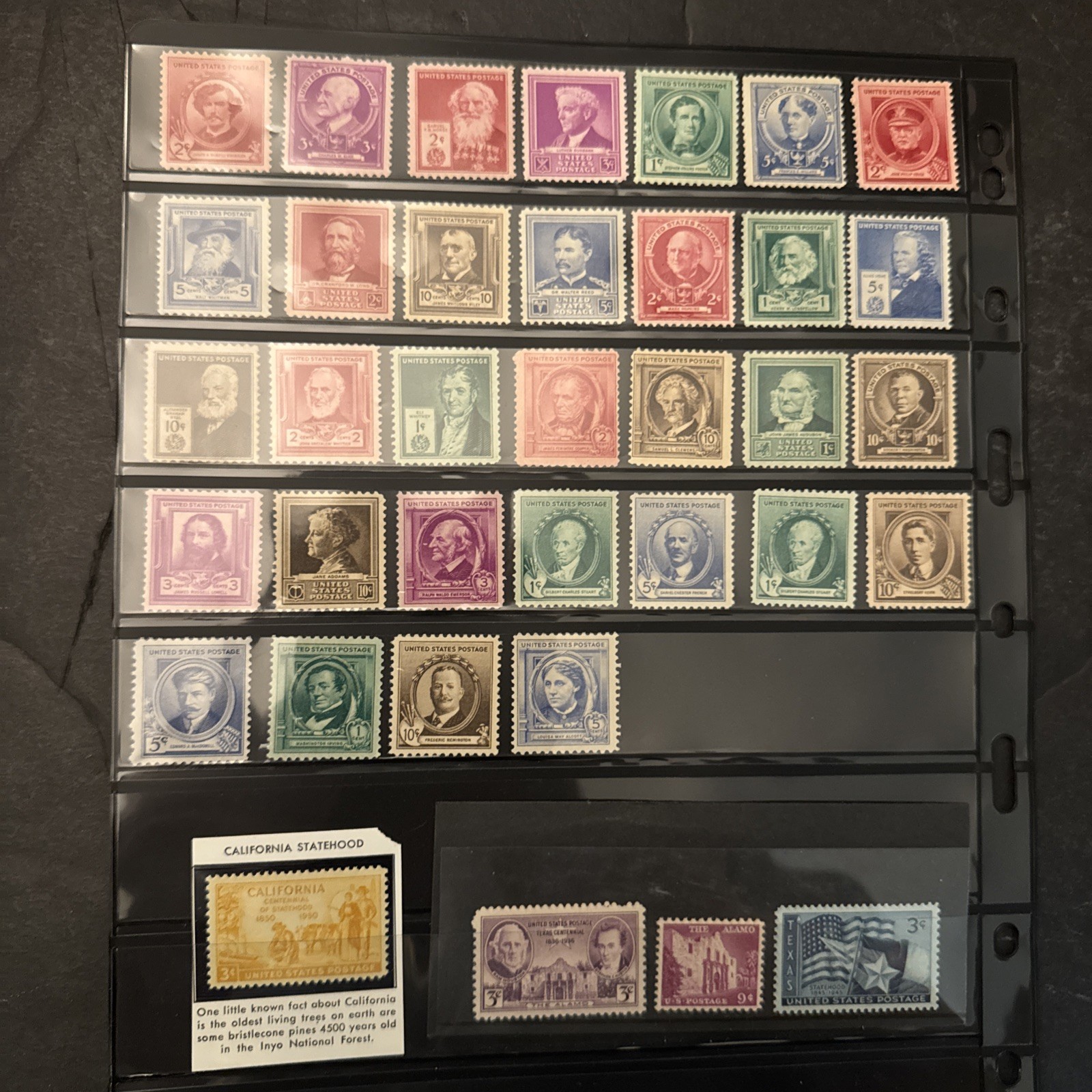 Vintage USA Stamps Famous Americans /CA Statehood/ Texas ALAMO All MNH 
