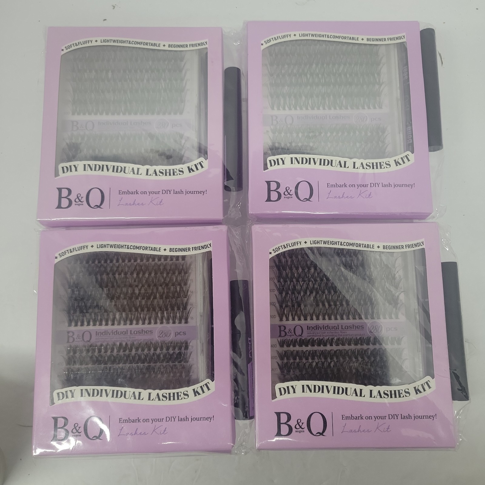 DIY Lash Extension Kit 280Pcs Individual Lashes Cluster D Curl- Set of 4 DIY Lash Extension Kit 280Pcs Individual Lashes Cluster D Curl- Set of 4