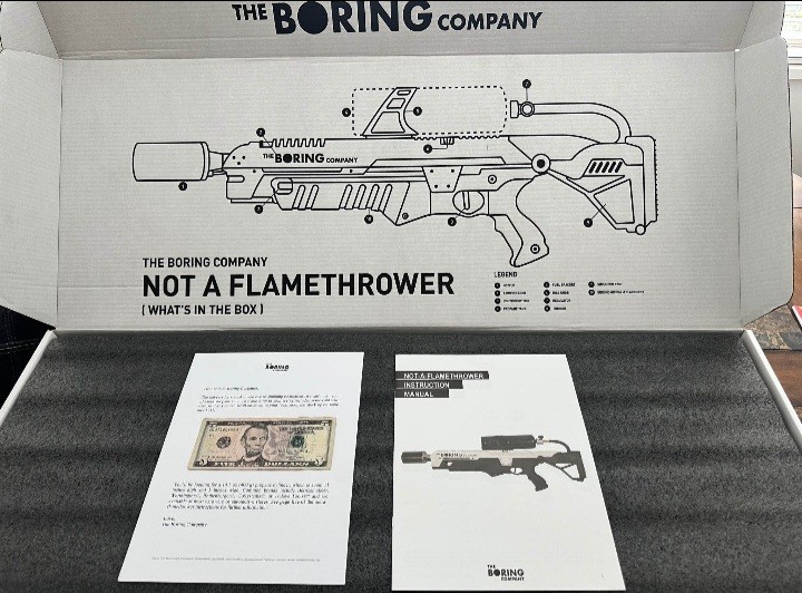 The Boring Company Elon Musk Tesla NOT A FLAME THROWER toy #18854 (version 001)