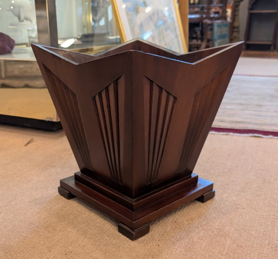 Art Deco Solid Mahogany Waste Basket