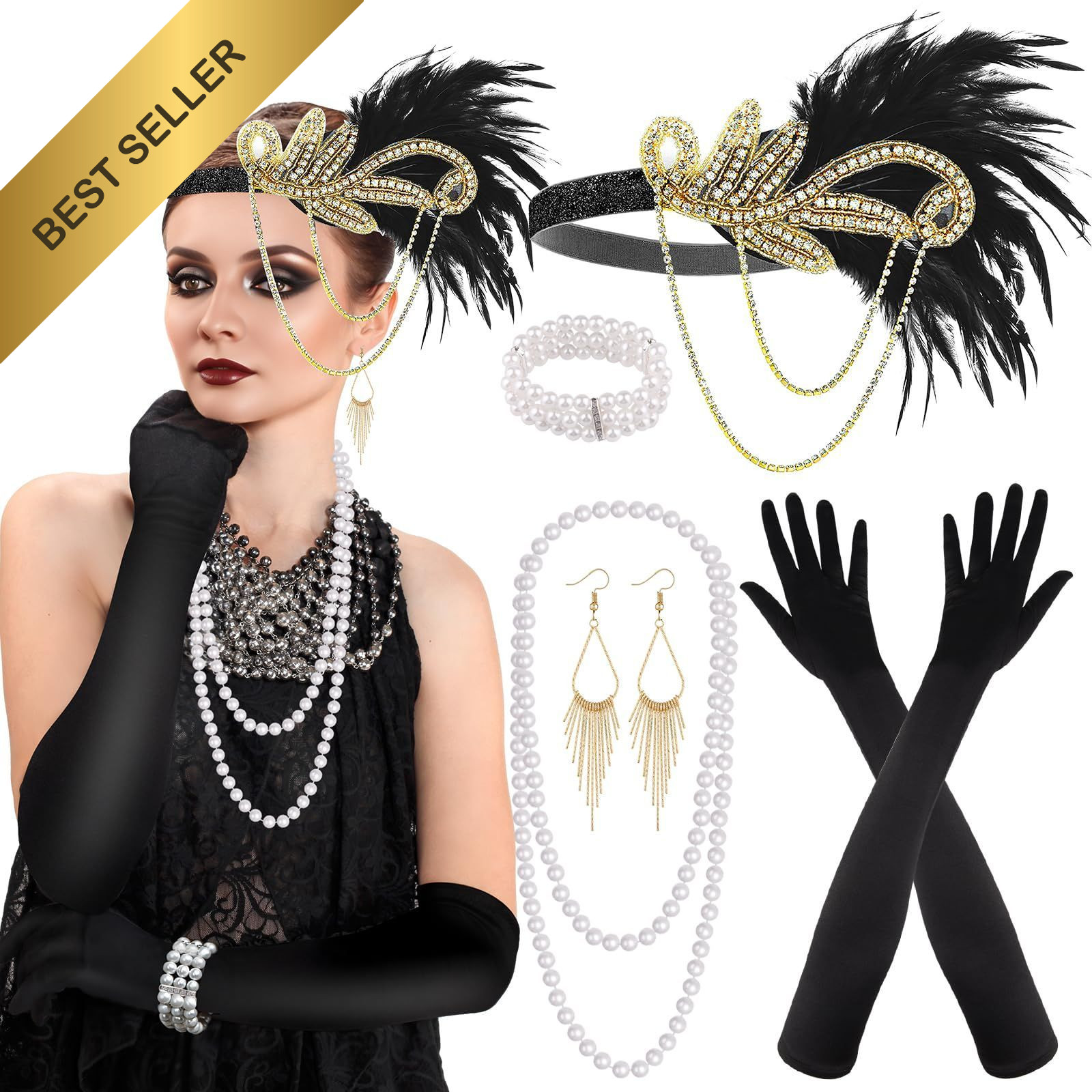 PLULON 1920s Flapper Great Gatsby Accessories Set Roaring Twenties Theme Party PLULON 1920s Flapper Great Gatsby Accessories Set Roaring Twenties Theme Party
