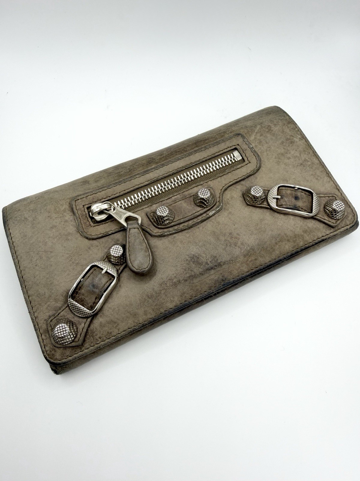 2000s Balenciaga Taupe Giant 12 Lambskin Leather Continental Wallet