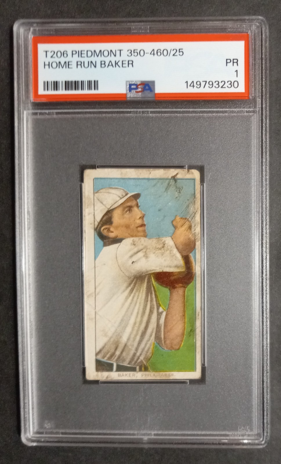 1909-11 T206 - Home Run Baker - HOF - Piedmont 350-460/25 - PSA 1 PR