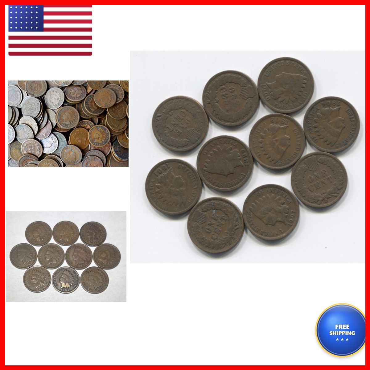 Indian Head Pennies 10 Antique Cent Collection Lot W/ 2 pre-1900s Nice Old Set