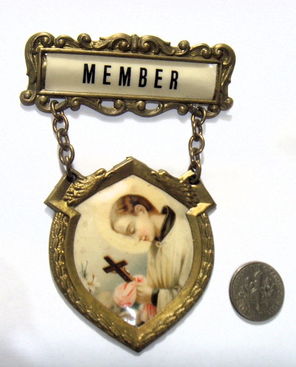 1890s antique catholic Saint Gerard gold tone metal large badge medal 54381
