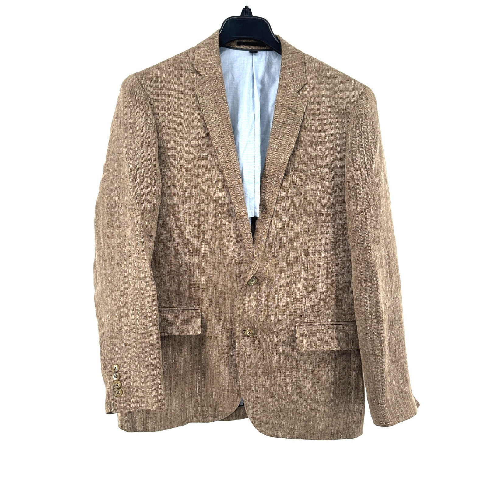 J.Crew Ludlow Blazer Mens 40R Brown Herringbone Slim Fit Linen Silk Wool Blend