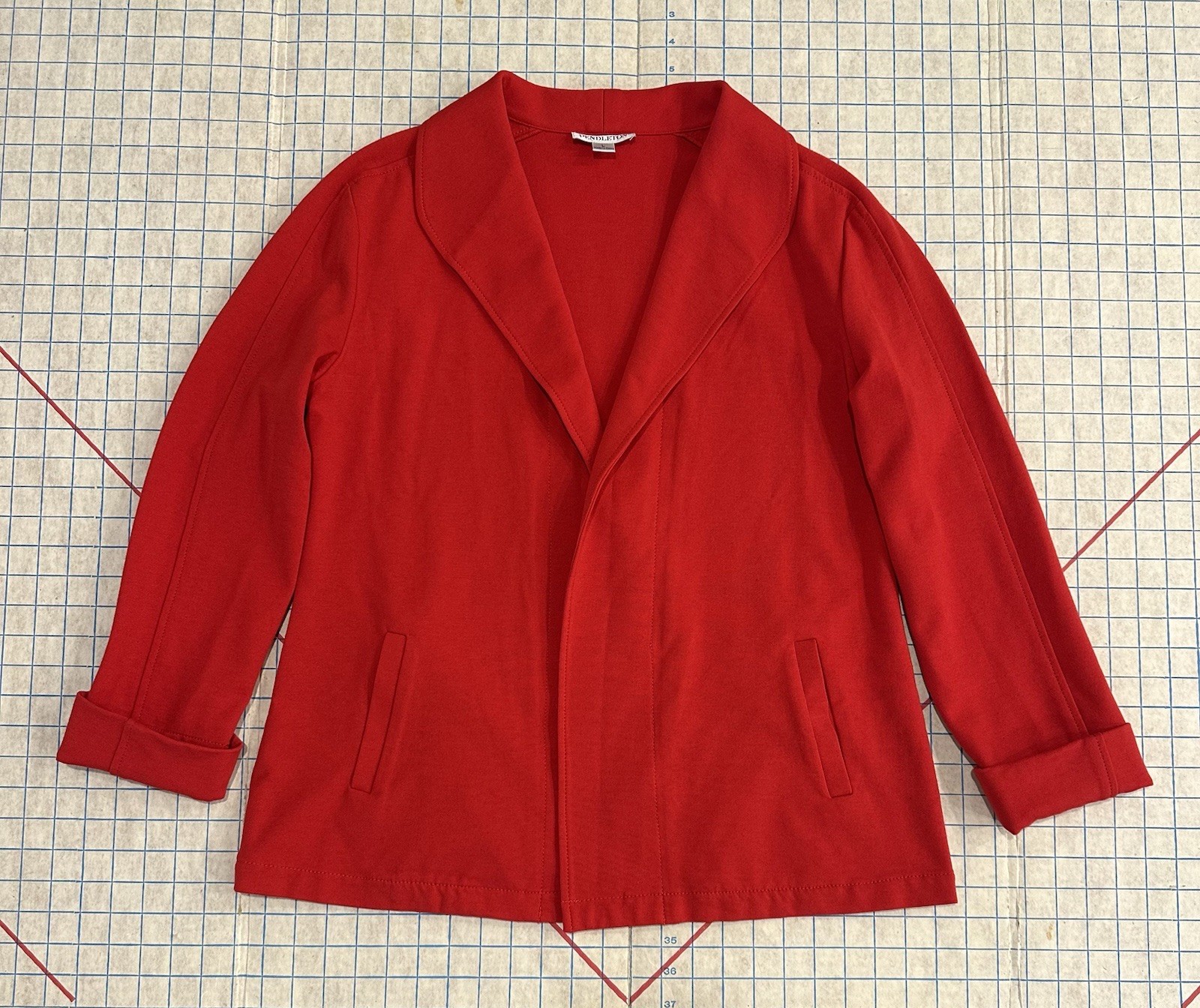 Pendleton Women’s Merino Wool Open Front Blazer Jacket Large Vintage Spandex