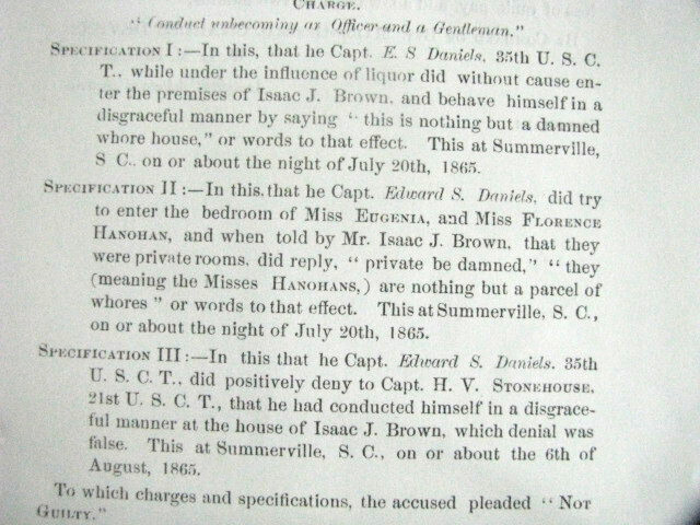 CIVIL WAR WHORES SUMMERVILLE SOUTH CAROLINA DRUNK OFFICER COURTMARTIAL 1865