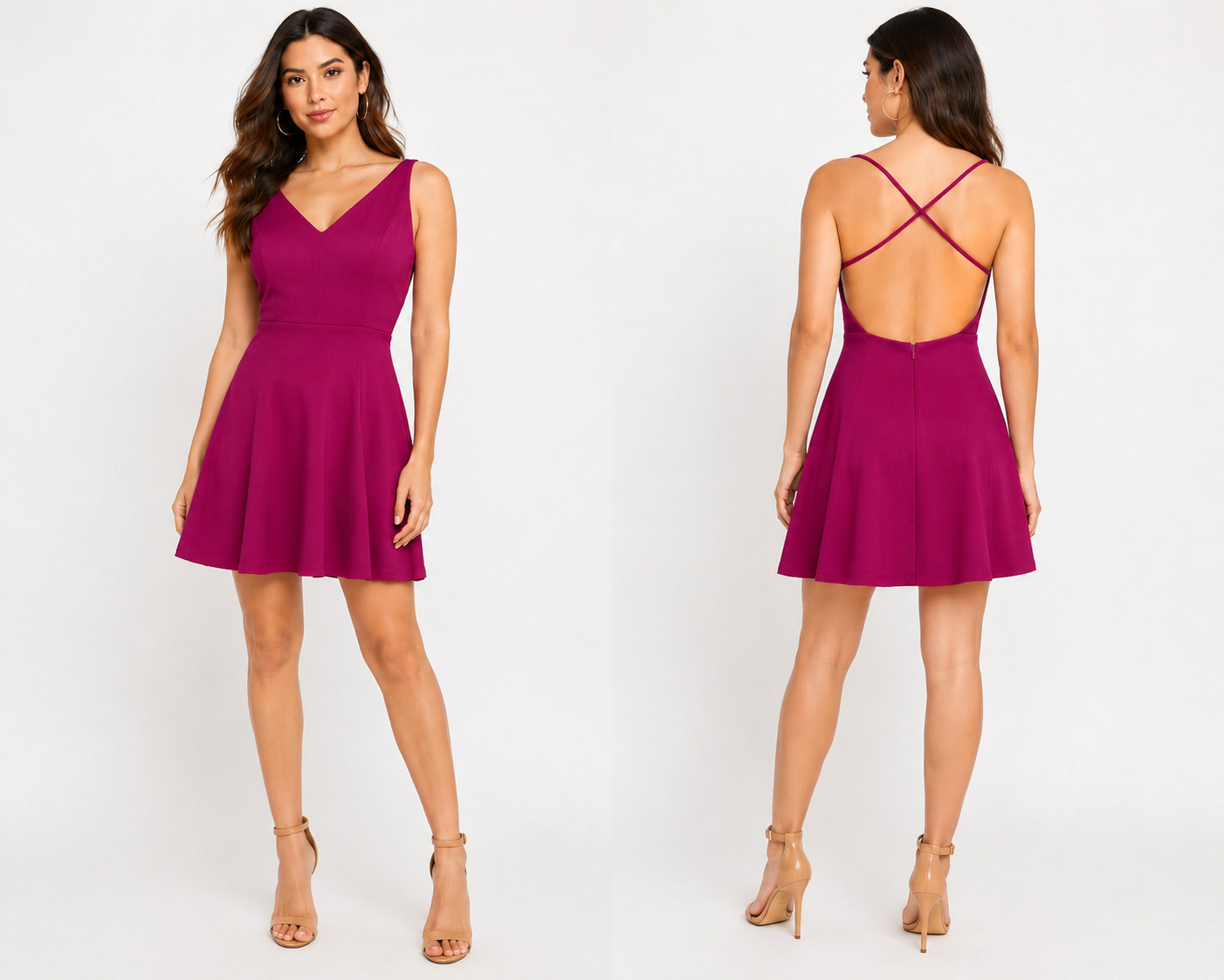 Lulus Women’s S NWT Fit & Flare Skater Dress Magenta Open Back Coquette Feminine