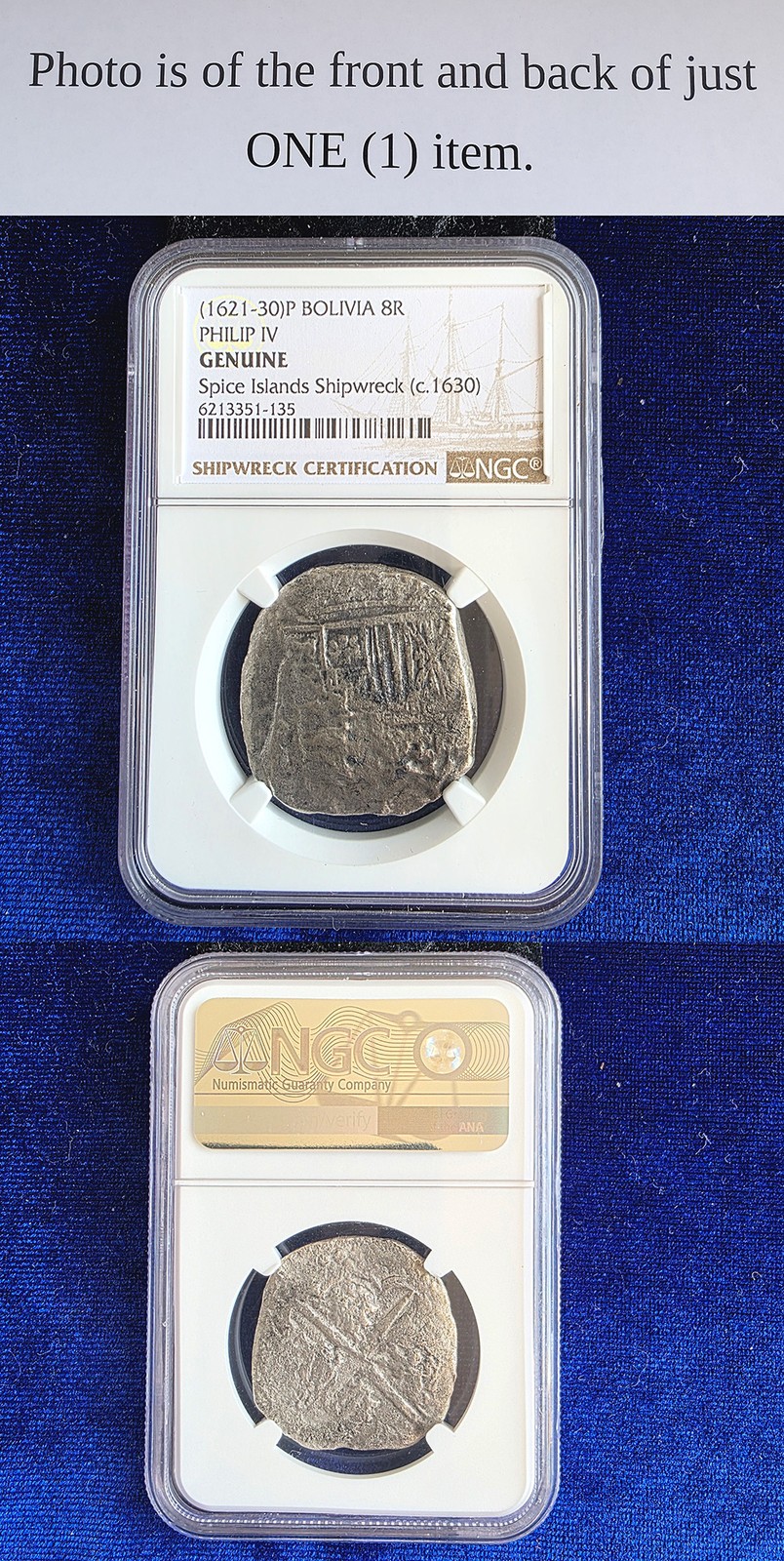 1621-30P Mexico 8 Reales Philip IV NGC Genuine Spice Islands Shipwreck
