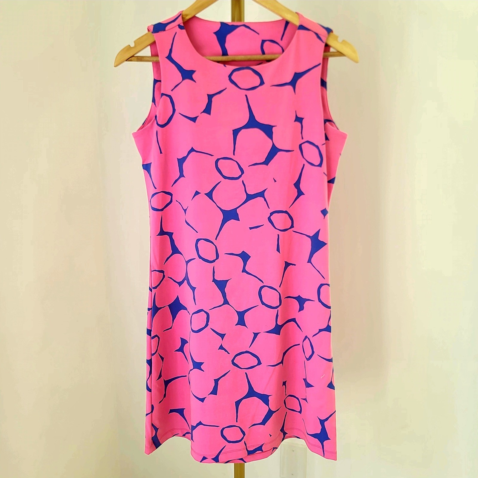 Mahi Gold Pink Blue Abstract Floral Sleeveless Shift Dress Small