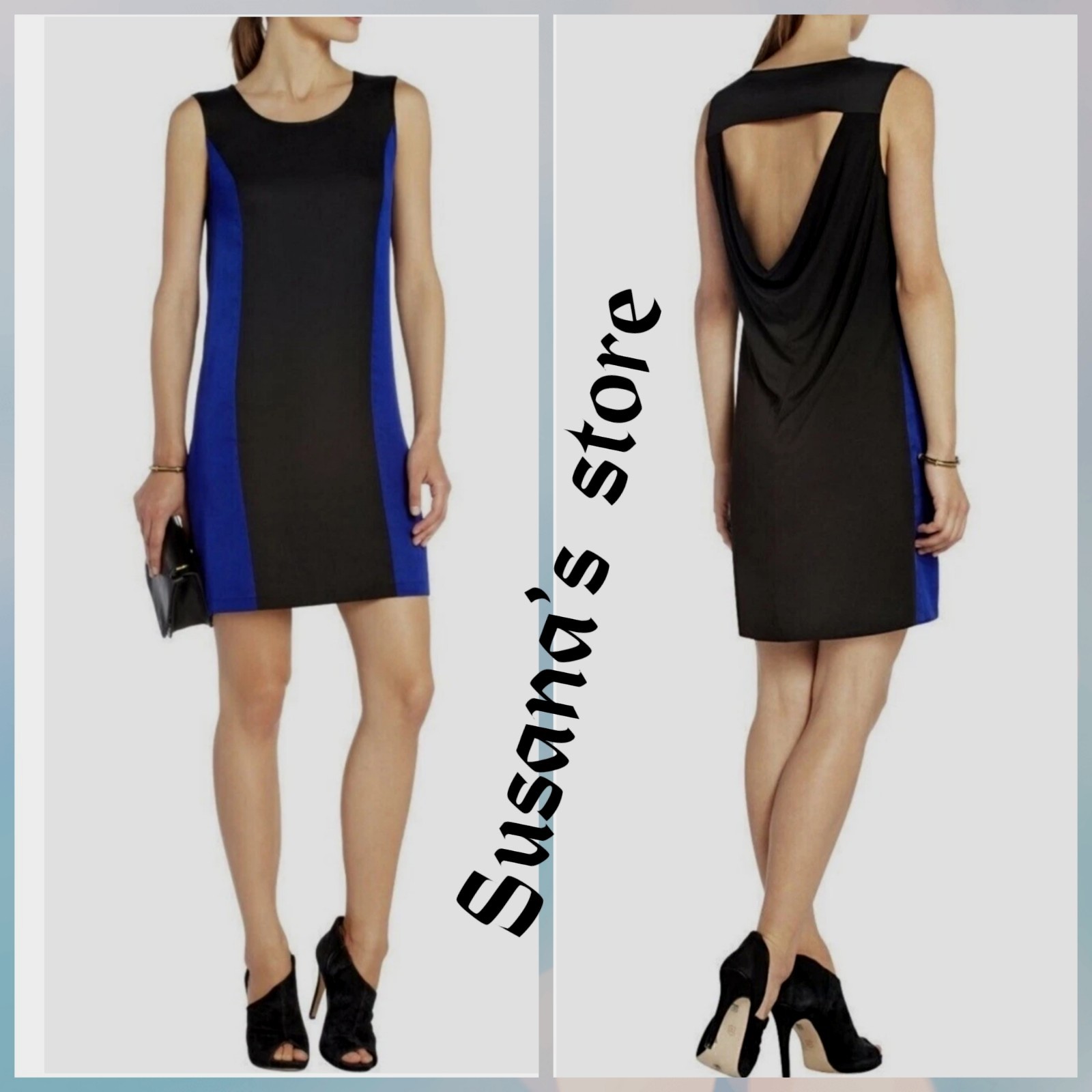 BCBG MAXAZRIA SIZE S IKE Colorblock Cutout Draped Back Mini Shift Dress
