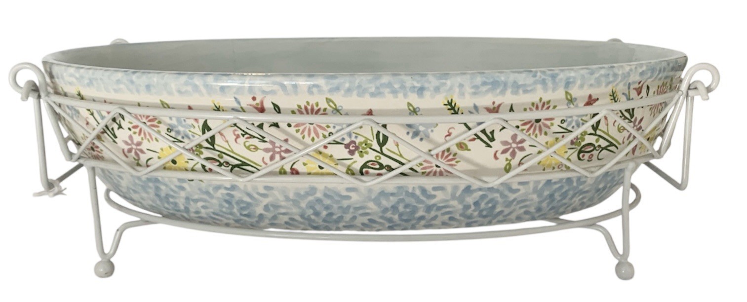 temp-tations by tara Blue Bouquet Casserole Baker Dish with Wire Basket