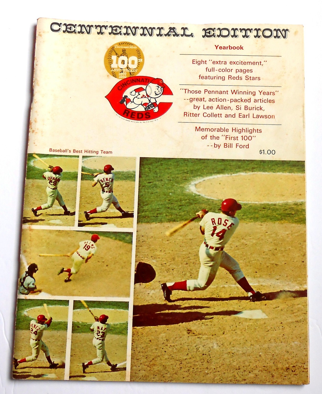 CINCINNATI REDS CENTENNIAL EDITION YEARBOOK SHOWING PETE ROSE.  2 PICTURES