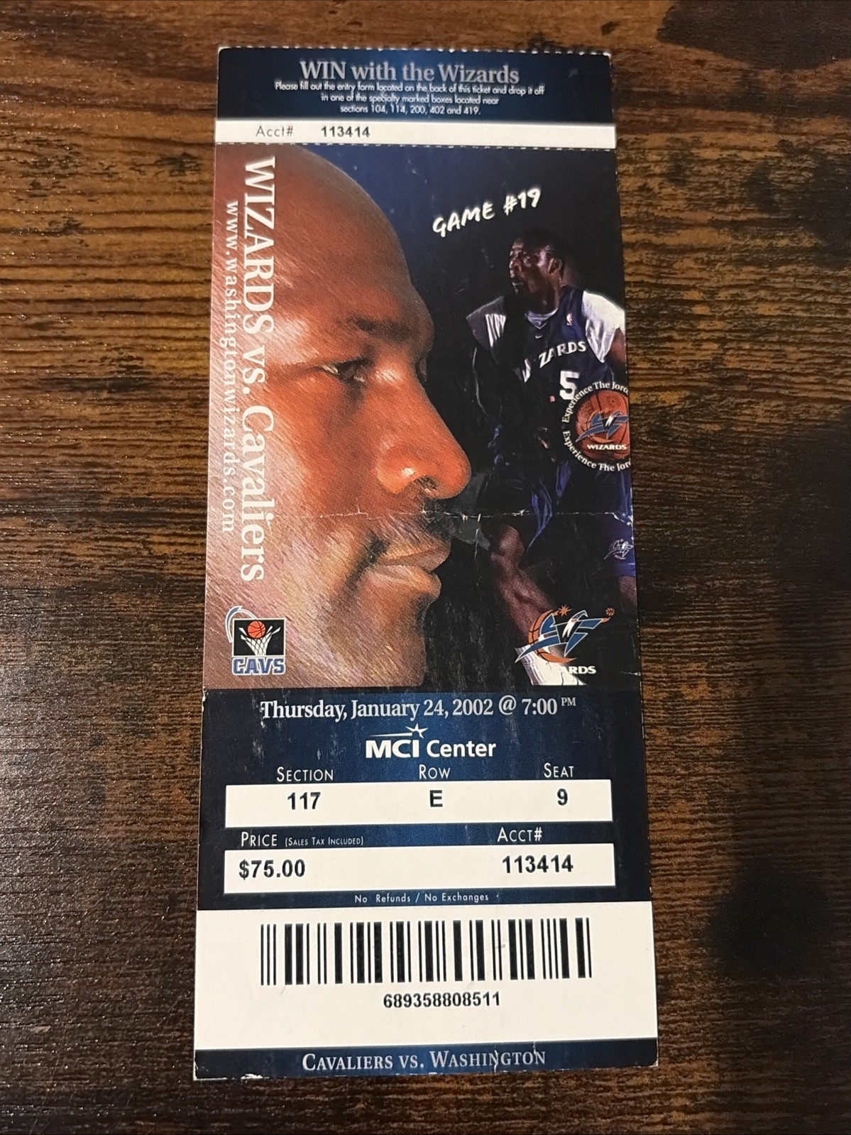 2002 Wizards vs Cavaliers ticket stub 1/24/02 MICHAEL JORDAN 40 Point Game🔥 #19