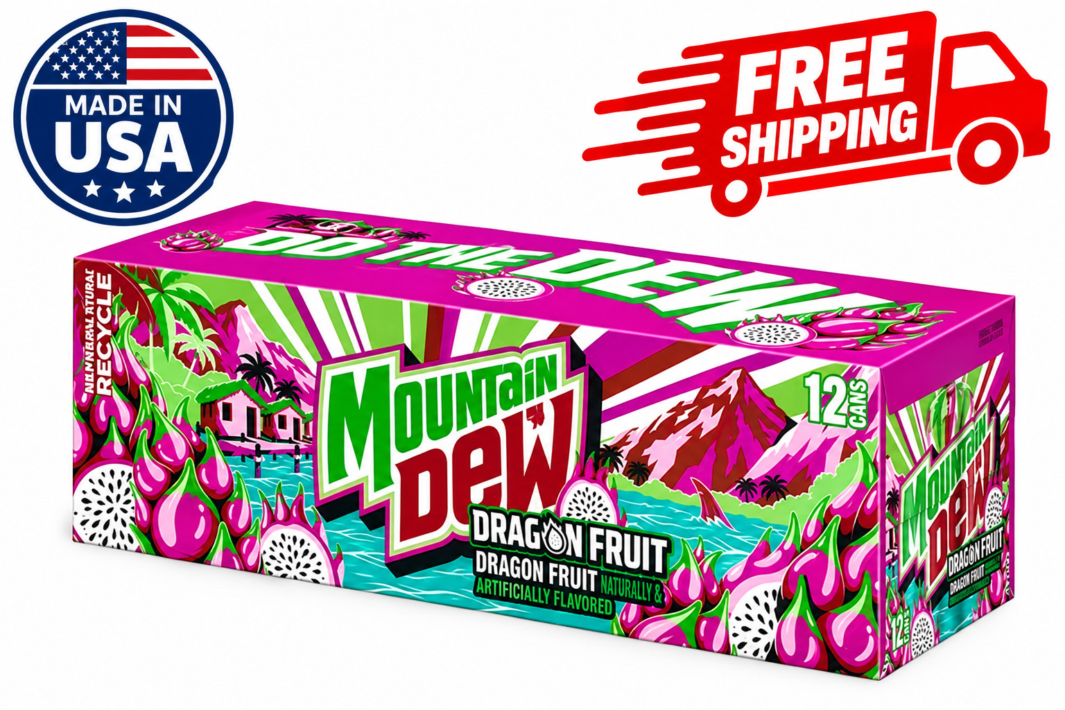 Mountain Dew Soda Dragon Fruit 12 fl oz, 12 Count