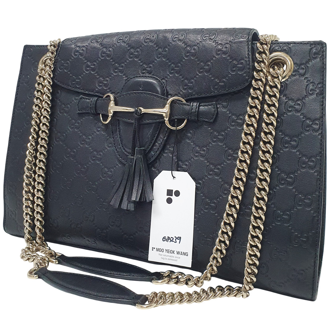 TARIFF FREE GUCCI Large Emily 295403 Leather Monogram Chain Bag Guaranteed GA239