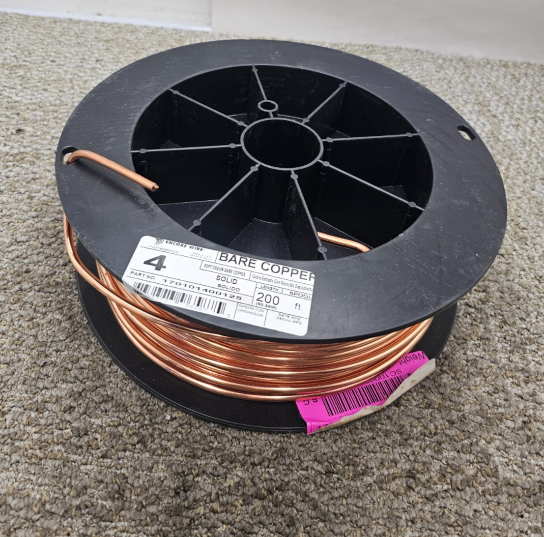 ENCORE 170101400125 4AWG 200ft Spool Soft Drawn Solid Bare Copper Wire 