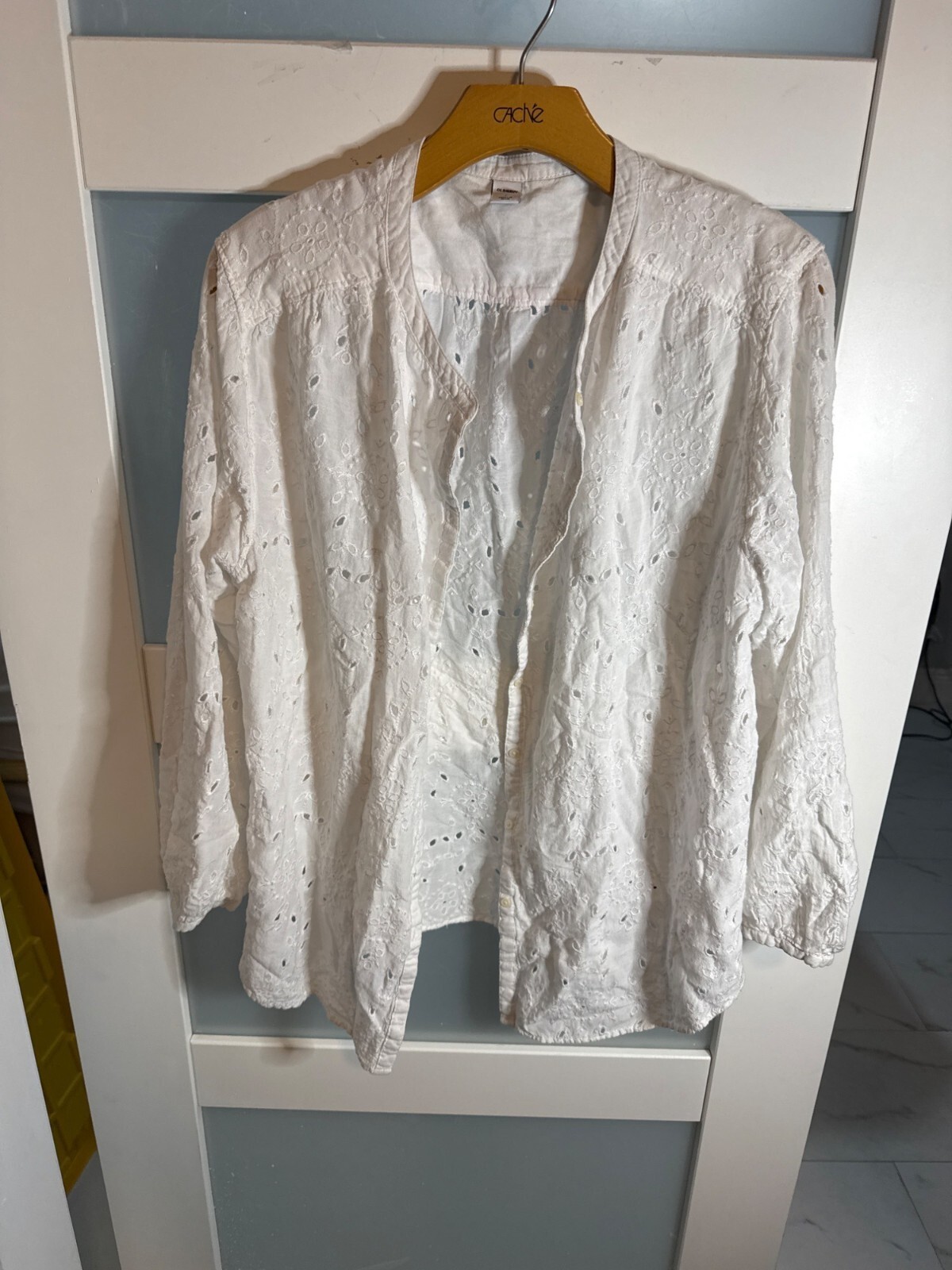 Old Navy Womens White Eyelet Long Sleeve Button-Up Shirt Size L            45-45