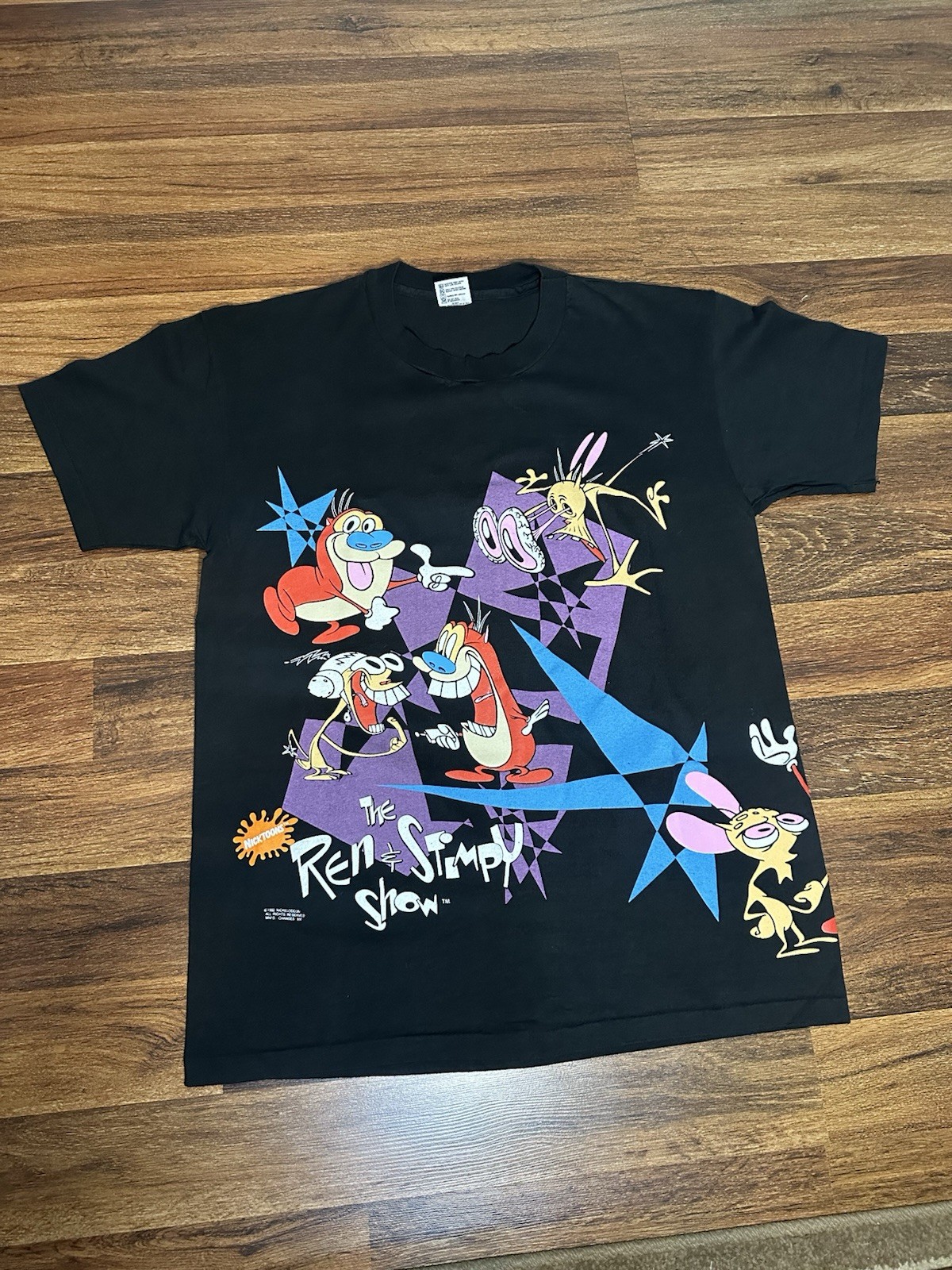 Vintage RARE Ren & Stimpy Nicktoons AOP Tee XL 90s