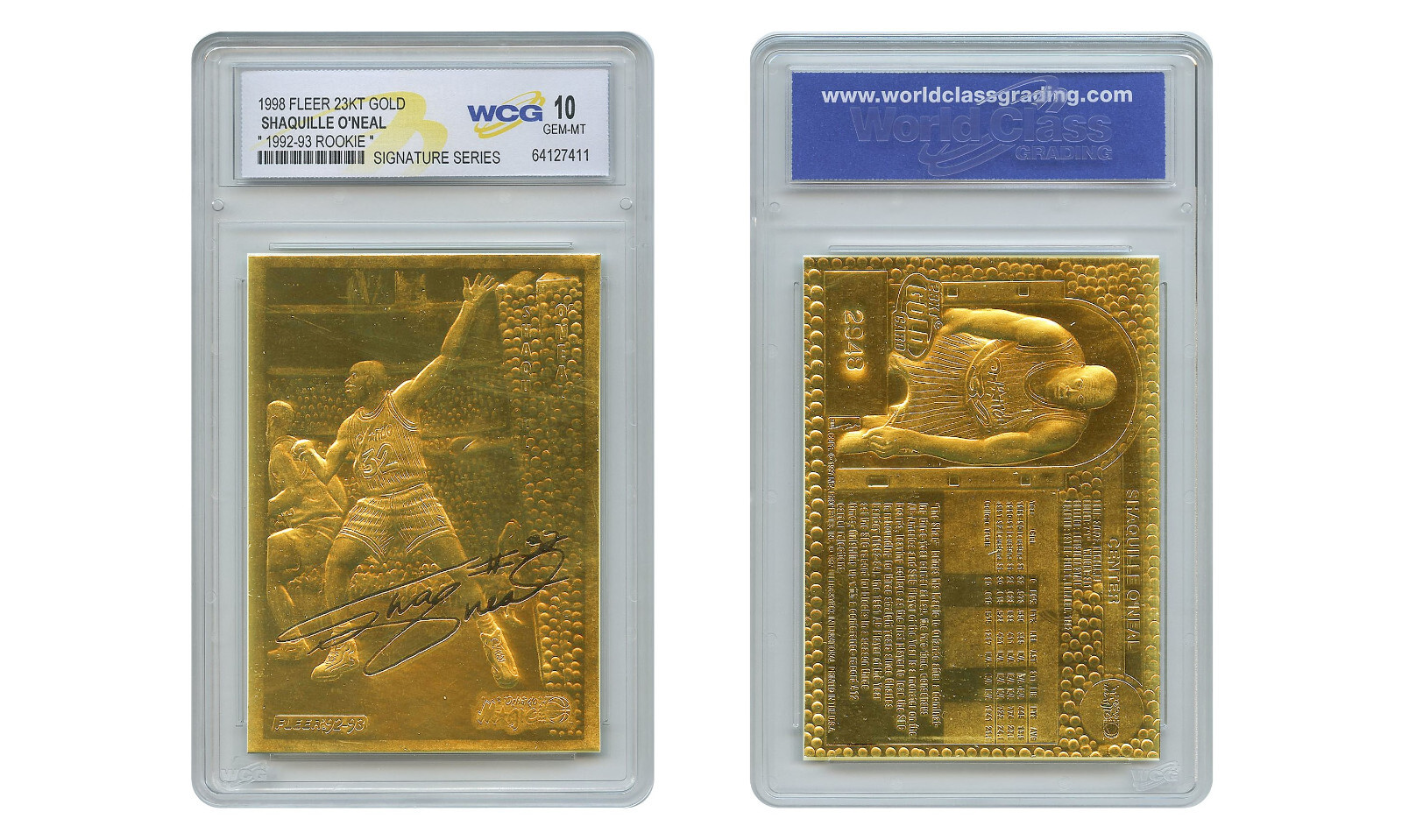 SHAQUILLE O\'NEAL 1992-93 Fleer Rookie 23KT Gold \'98 Card Signature Series GEM 10 SHAQUILLE O\'NEAL 1992-93 Fleer Rookie 23KT Gold \'98 Card Signature Series GEM 10