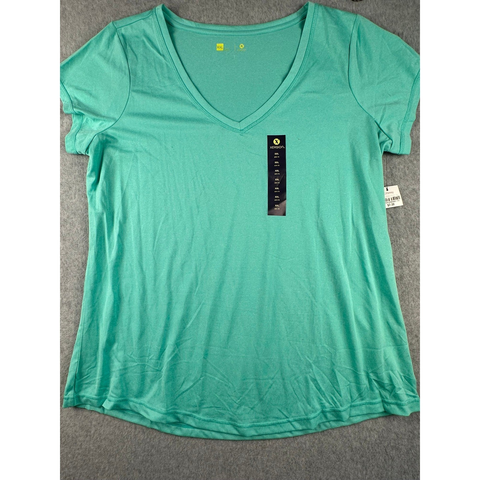 Xersion Womens XXL Slim Fit V-Neck Performance Tee Short Sleeve Teal Heather NEW