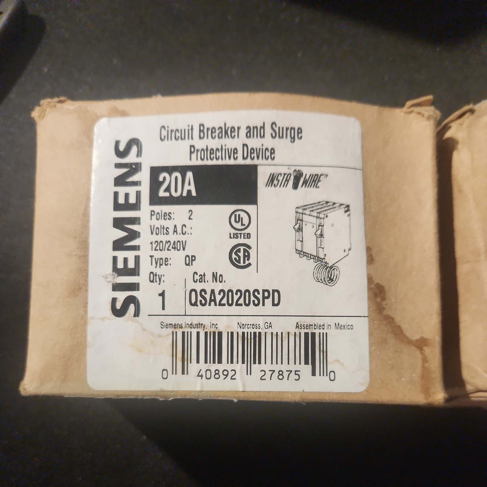 SIEMENS QSA2020SPD 20A SURGE PROTECTOR 2-POLE CIRCUIT BREAKERS 120V TVSS NEW OEM SIEMENS QSA2020SPD 20A SURGE PROTECTOR 2-POLE CIRCUIT BREAKERS 120V TVSS NEW OEM