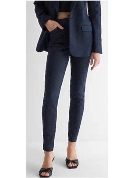Express Stretch Crepe Mid-Rise Trouser Ankle Pant Minimalist Career Navy 6