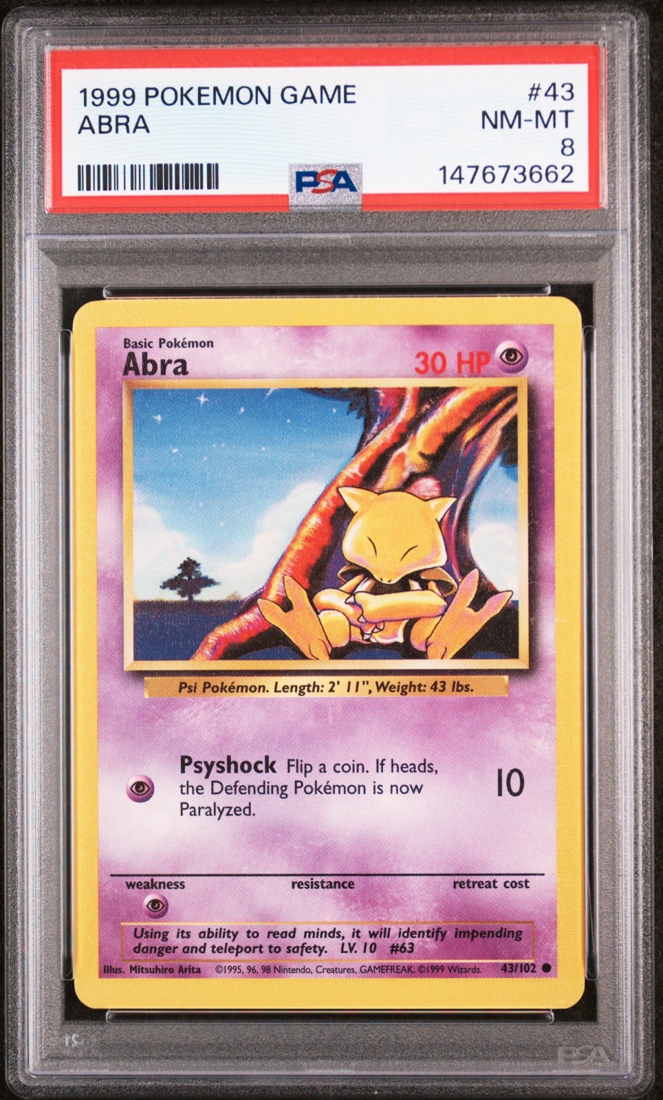 PSA 8 NM/MT 1999 POKEMON GAME #43 ABRA ENGLISH PSA 8 NM/MT 1999 POKEMON GAME #43 ABRA ENGLISH
