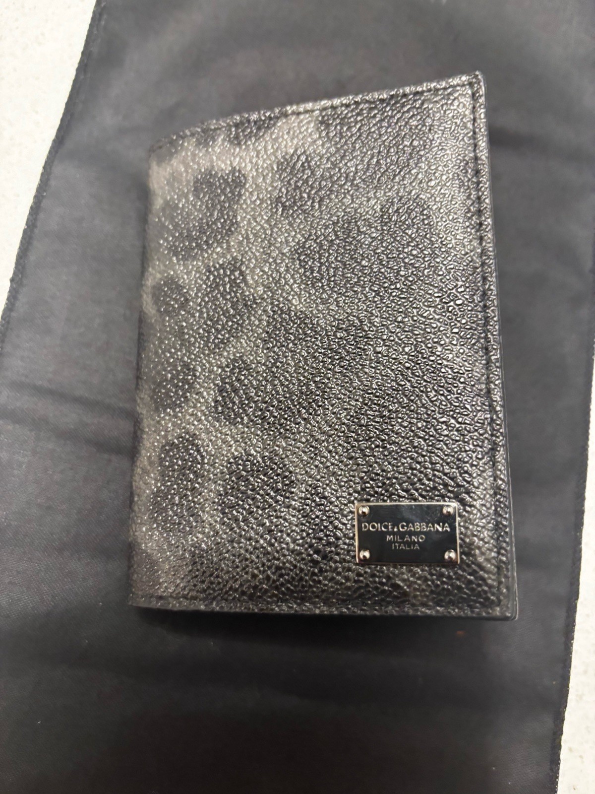 Dolce And Gabbana Black Leopard Button Wallet New