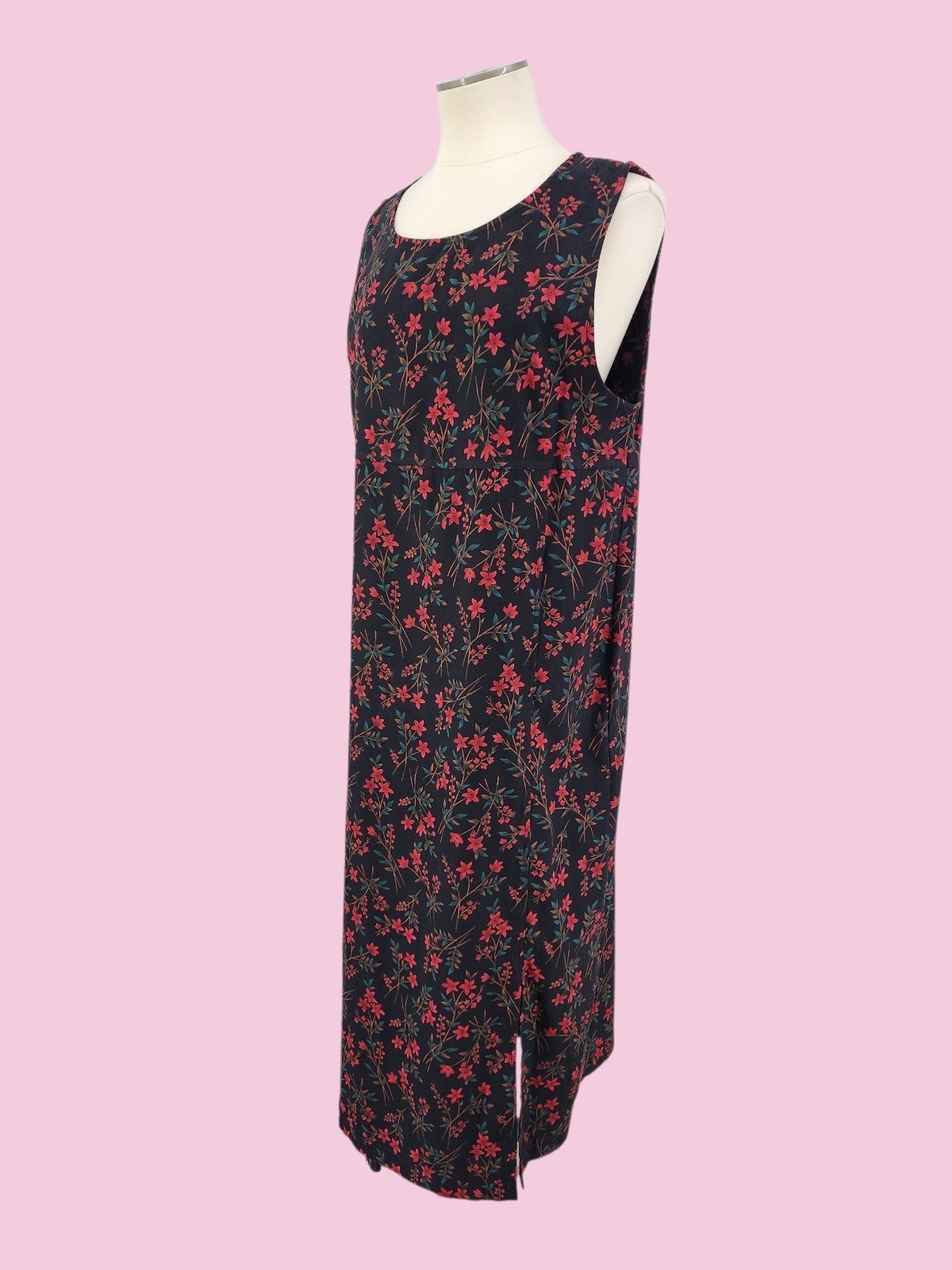 Vintage Jumper Overall Dress Maxi Dark Floral Cottagecore Prairie Womens Large