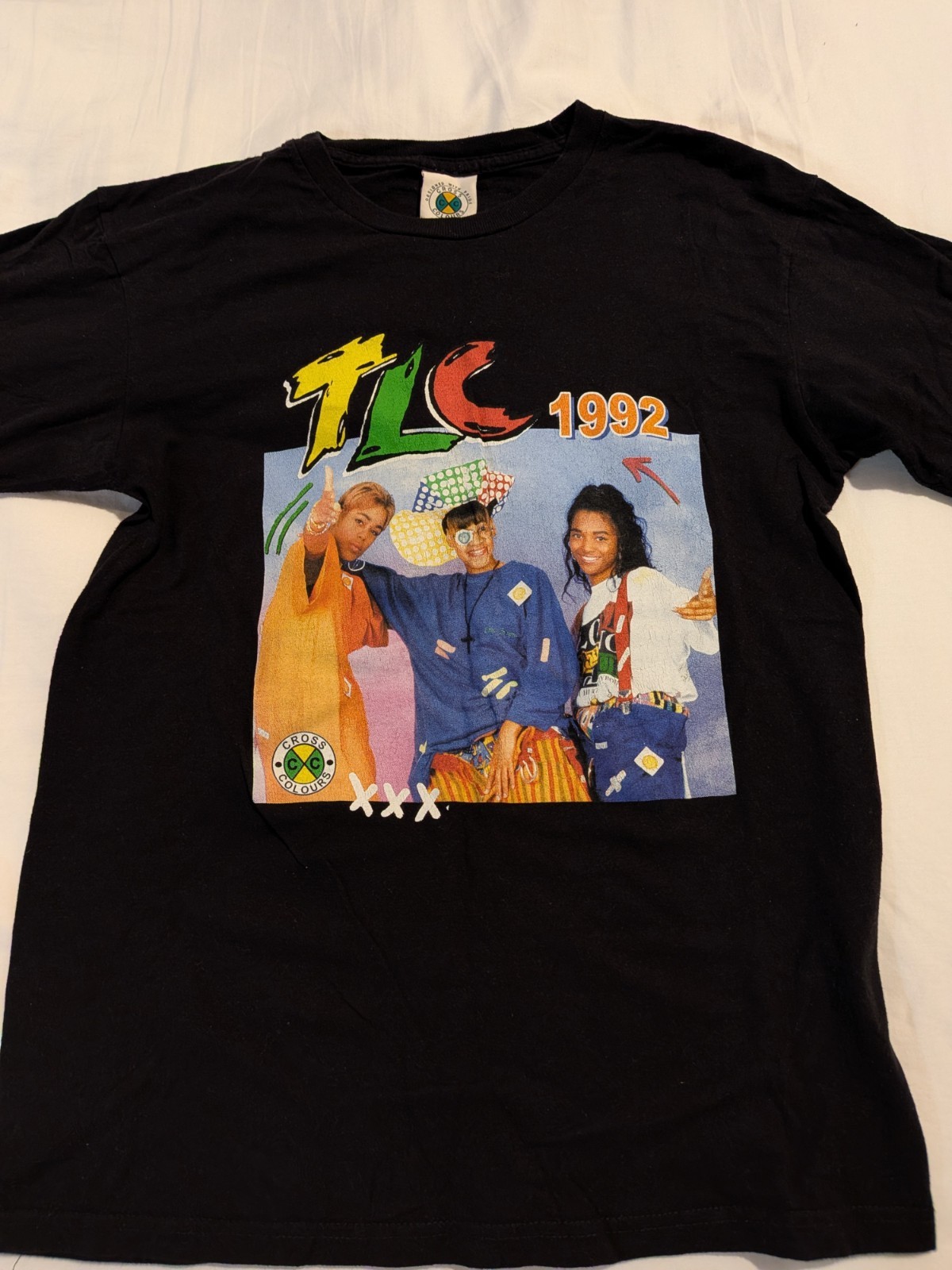 TLC Cross Colours 1992 Female Rap Tee T Shirt Black Vintage Long Sleeve Size S
