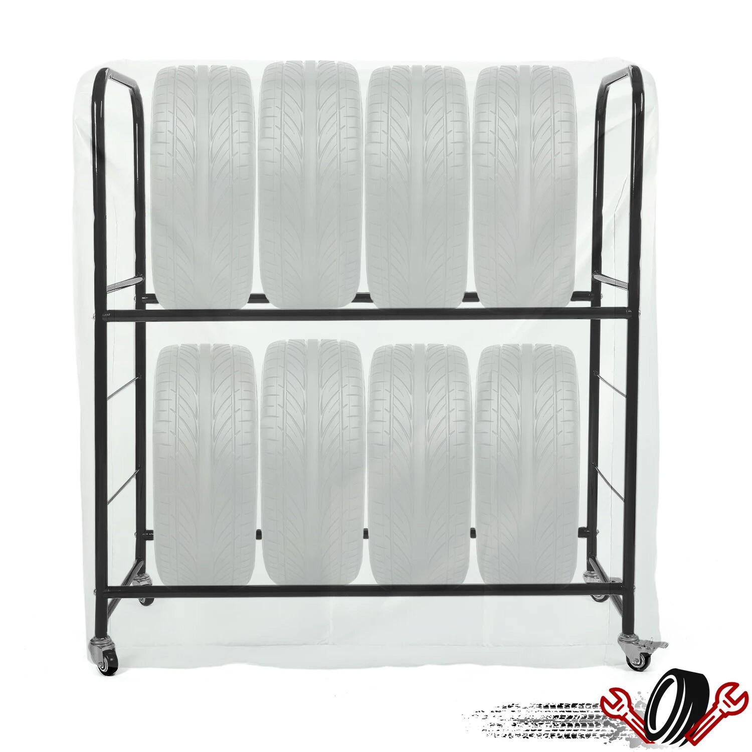 Adjustable Rolling 8 Tire Rack Garage Storage W/ Wheel For Home Workshop Garage