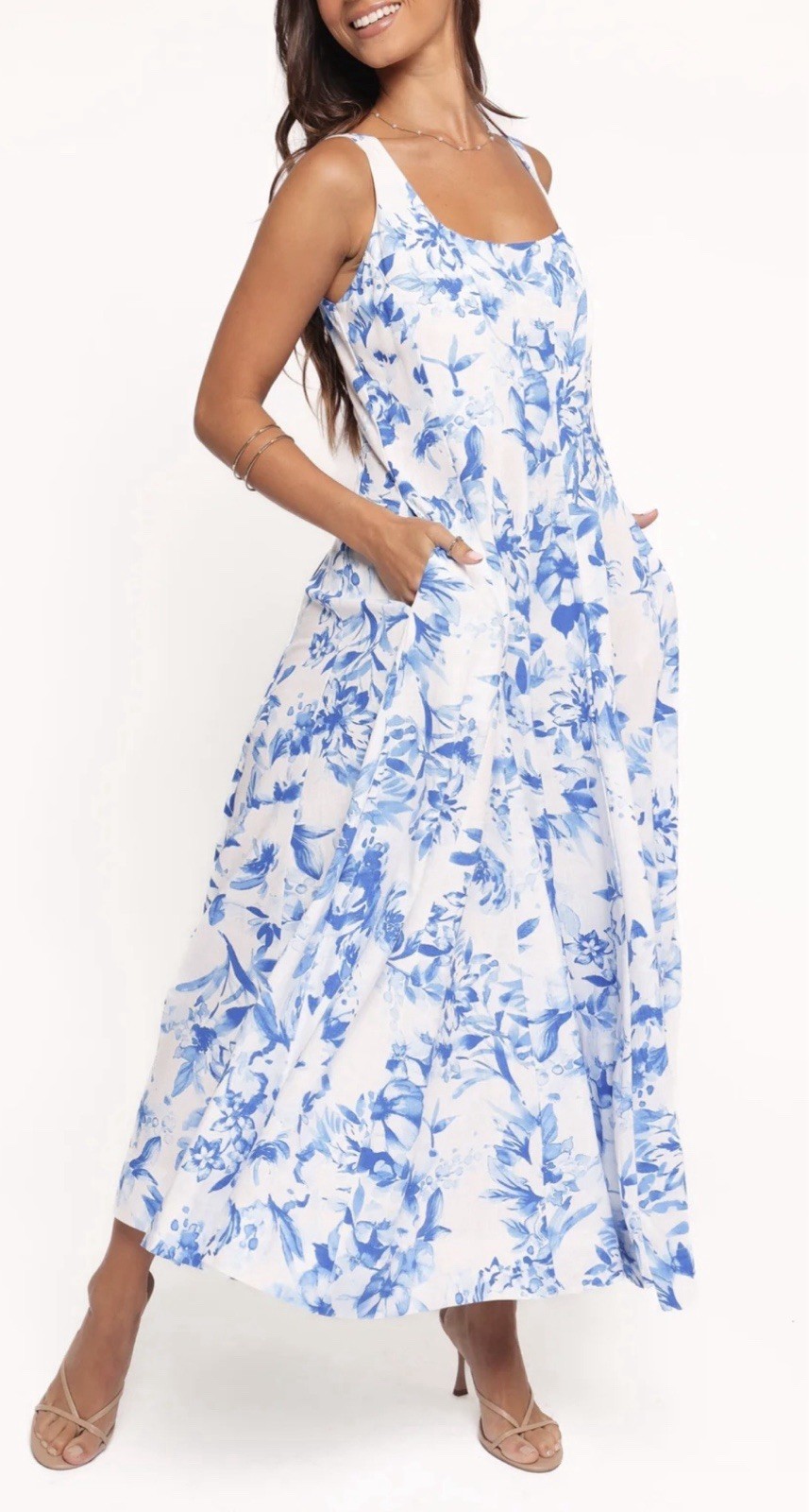 Petal And Pup Lower Midi Dress Blue Floral Size8 Beautiful,elegant Sleeveless ,