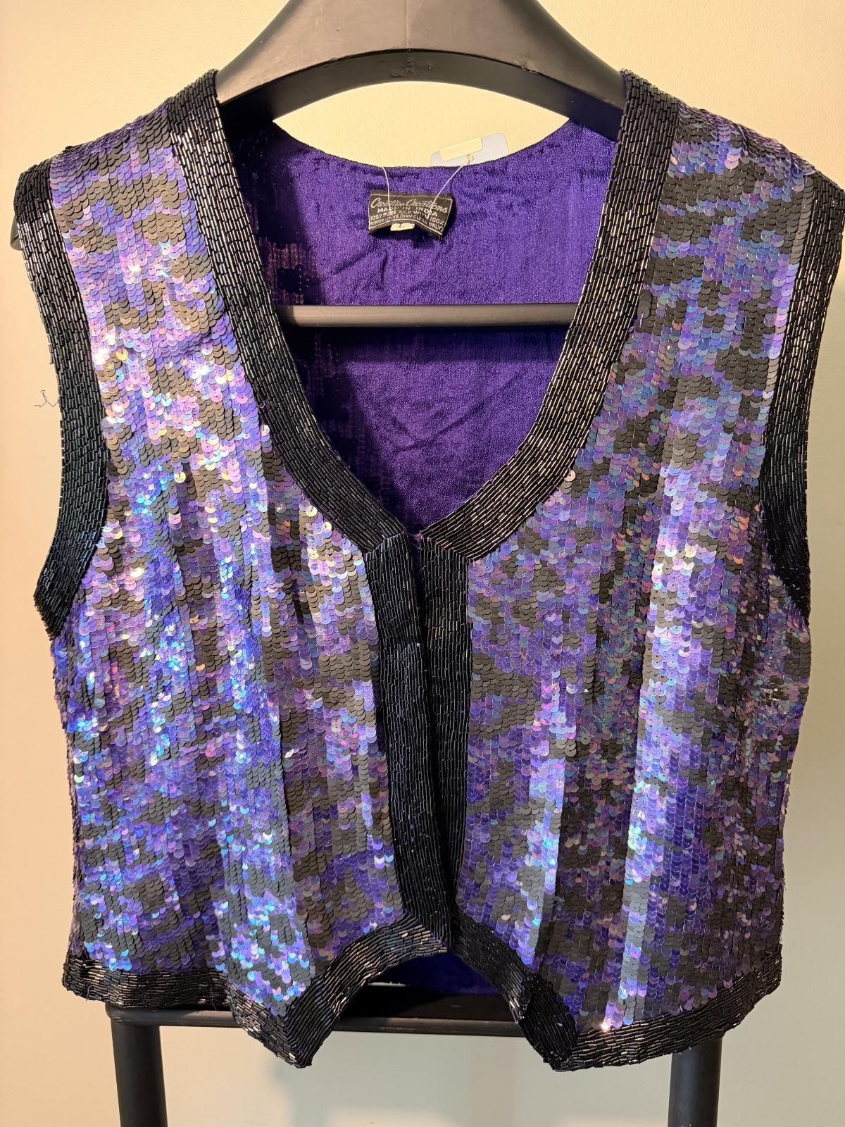 Silk Sequin Vest, LARGE Vintage Y2K 90s Cocktail Party, Holiday